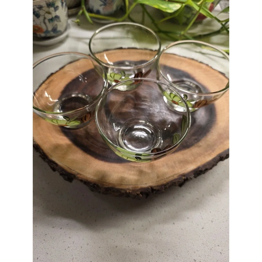 4 VTG BLUE‎ RIDGE POTTERY DAISY SHERBET BOWLS SUN BOUQUET GLASS Green Floral
